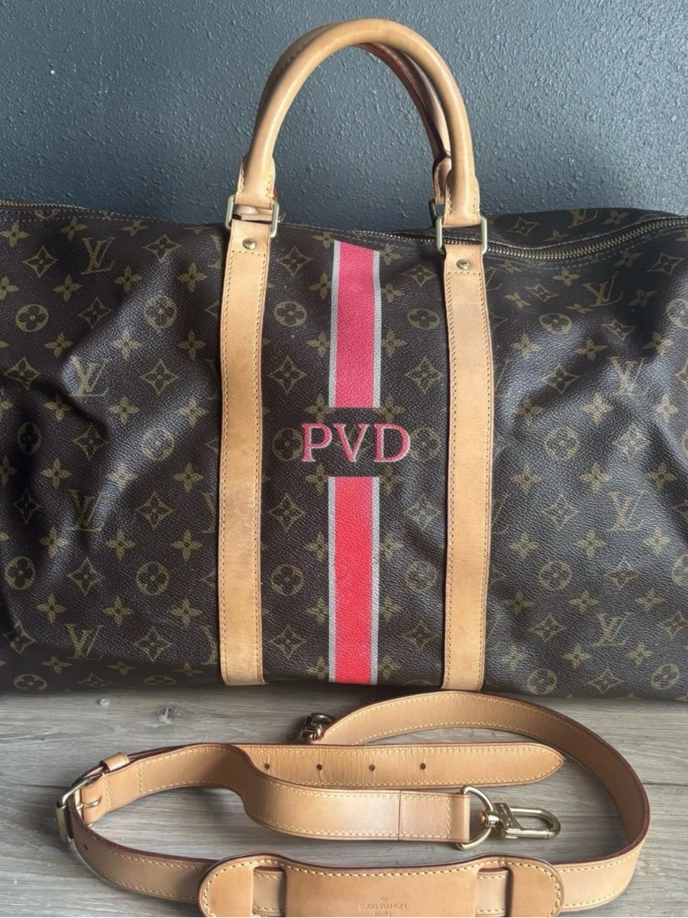 Auth LOUIS VUITTON Keepall Bandouliere 55 Monogram Canvas Duffel Bag PVD Initial